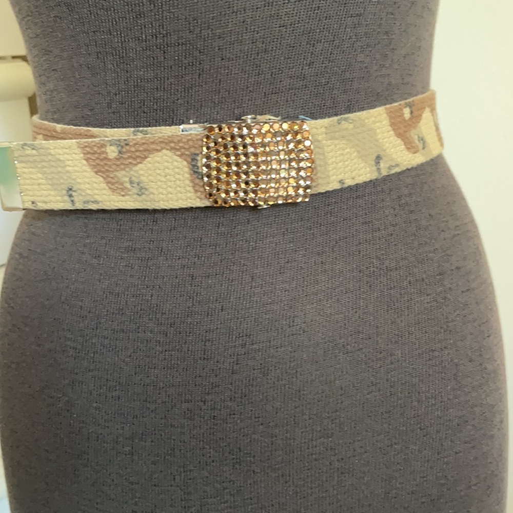 Reversible Army Print With Rhinestone Buckle Belt - image 2